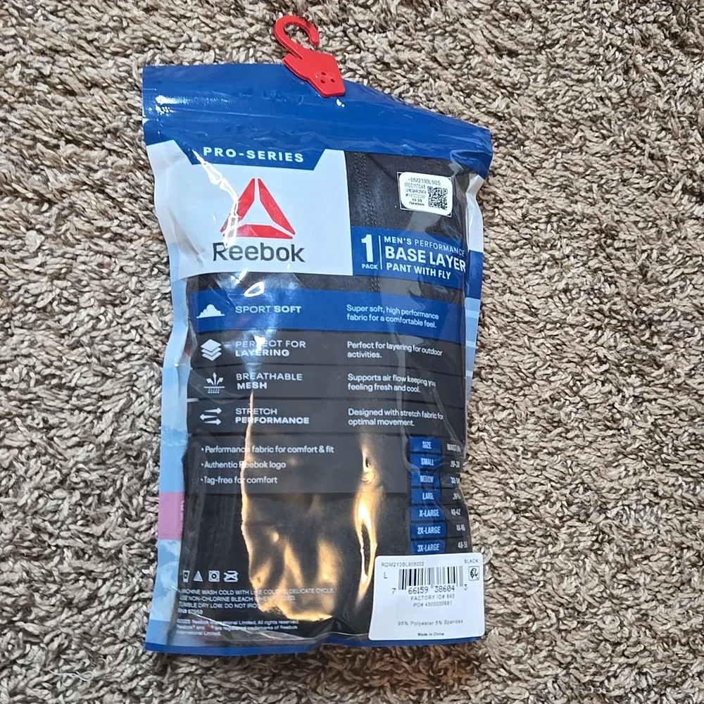 Reebok Performance Base Layer Large Pants with Fly Pro Series Sport Soft Stretch